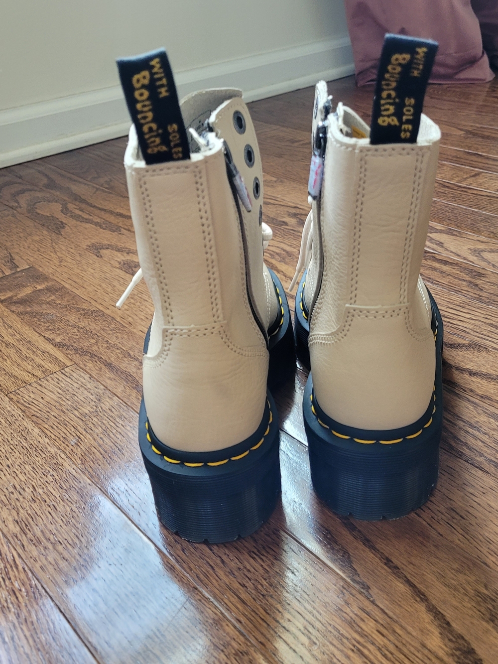 Dr. Martens Jadon III Cream Lace-Up Platform Combat Boots with Black Sole - Picture 6 of 16